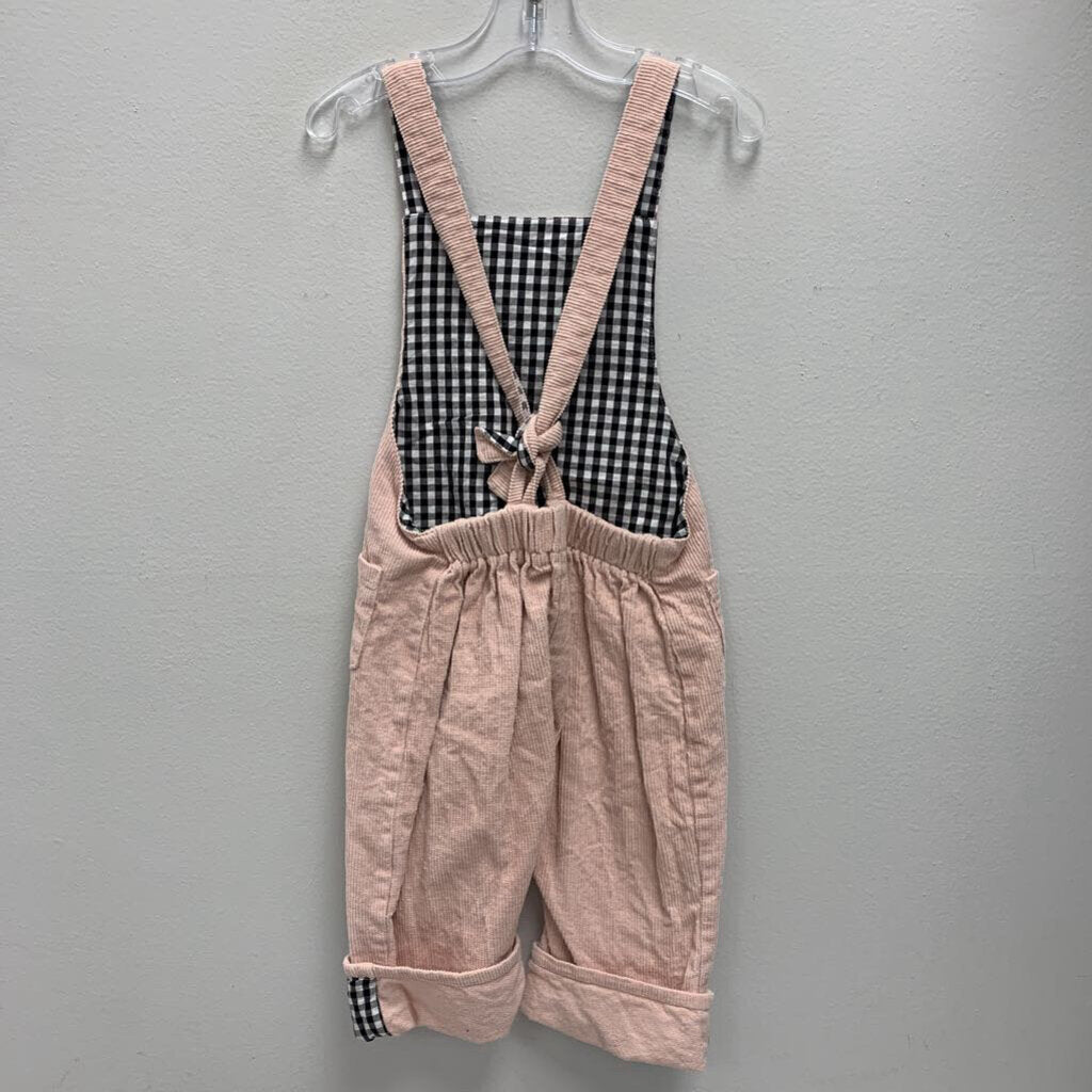 2-3: Little James Corduroy Overalls w/ Gingham Plaid Lining