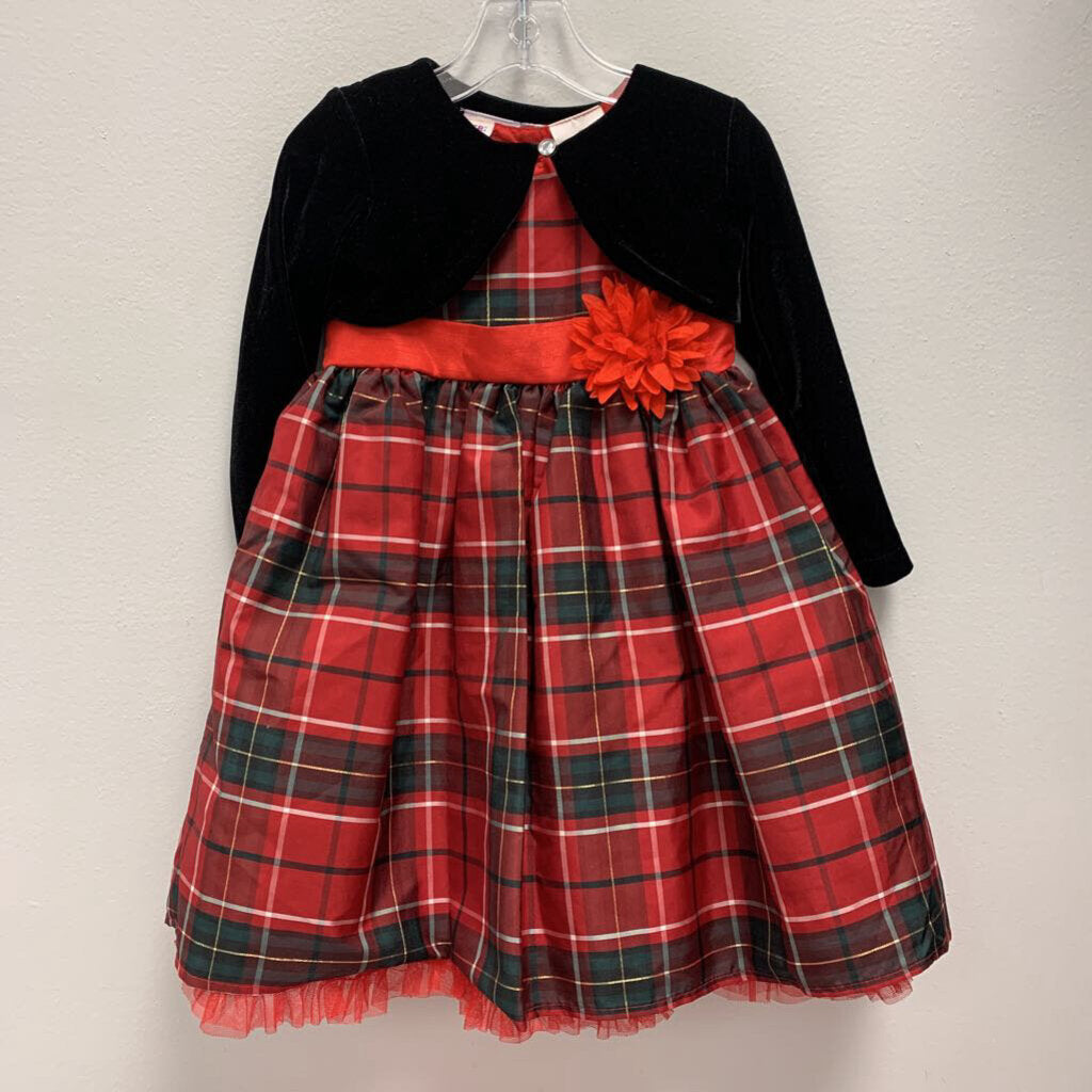 3T: Blueberi Boulevard Plaid Holiday Dress w/ Velvet Bolaro