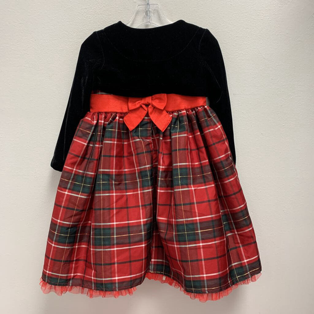 3T: Blueberi Boulevard Plaid Holiday Dress w/ Velvet Bolaro