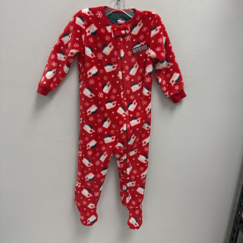 6-12M: Vineyard Vines Santa Whales Christmas Fleece Footie Pajamas