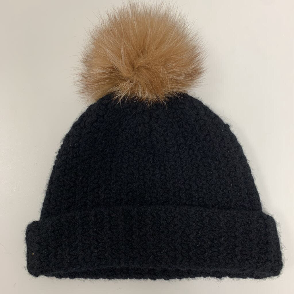 Sofia Cashmere knit Beanie w/fur pom