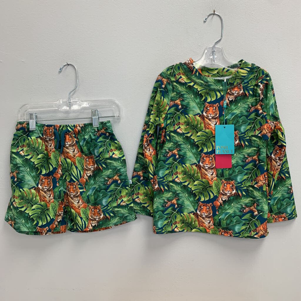 7Y: Safari print 2pc swimsuit NWT