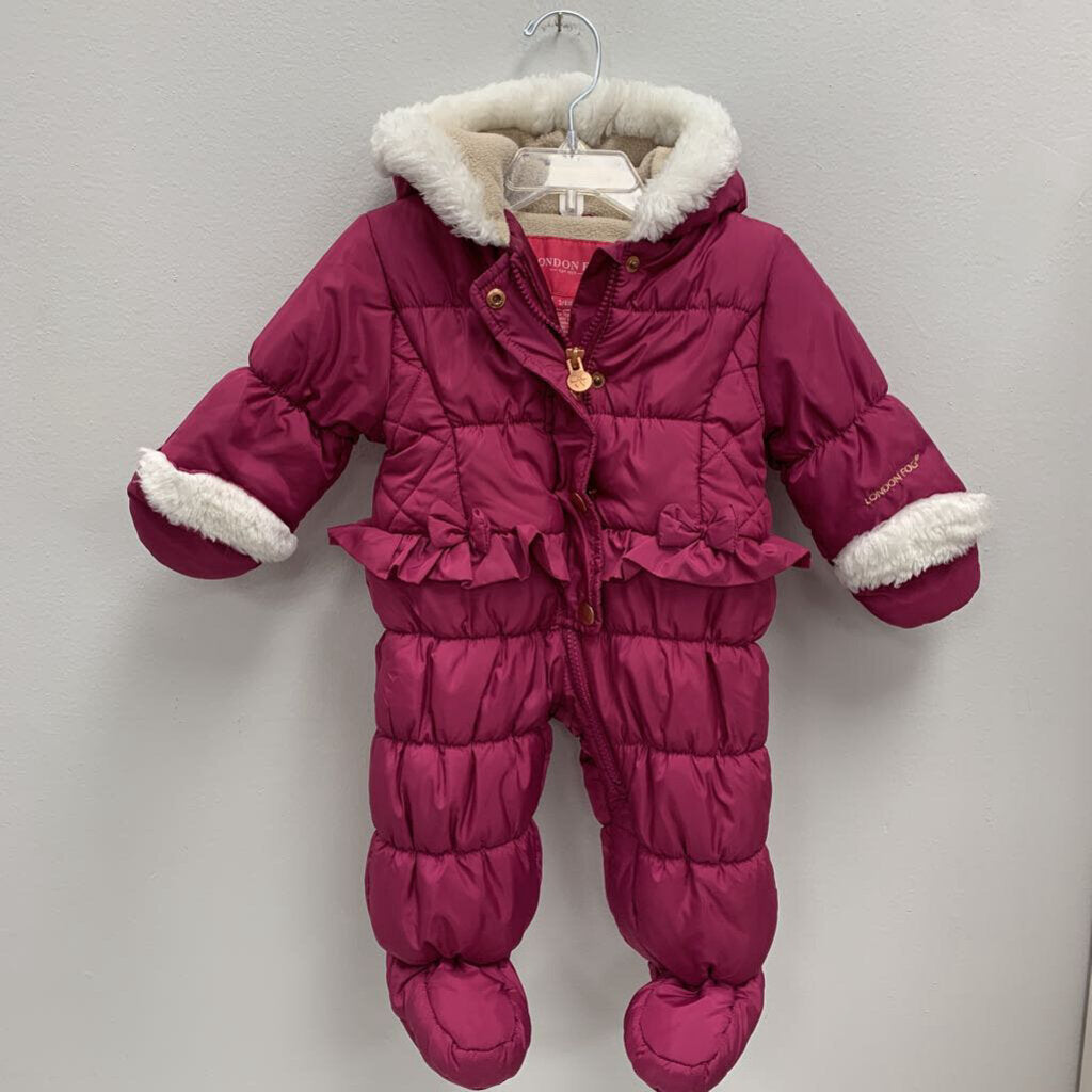 3-6M: London Fog Pink Snowsuit with Hand Covers Ruffles and Bows