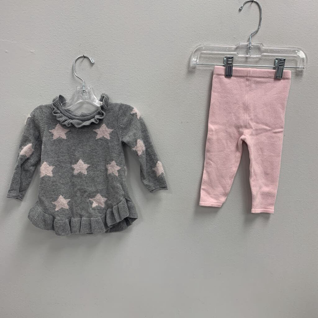 6M: Miniclasix Knit Star Sweater w/ Pink Leggings