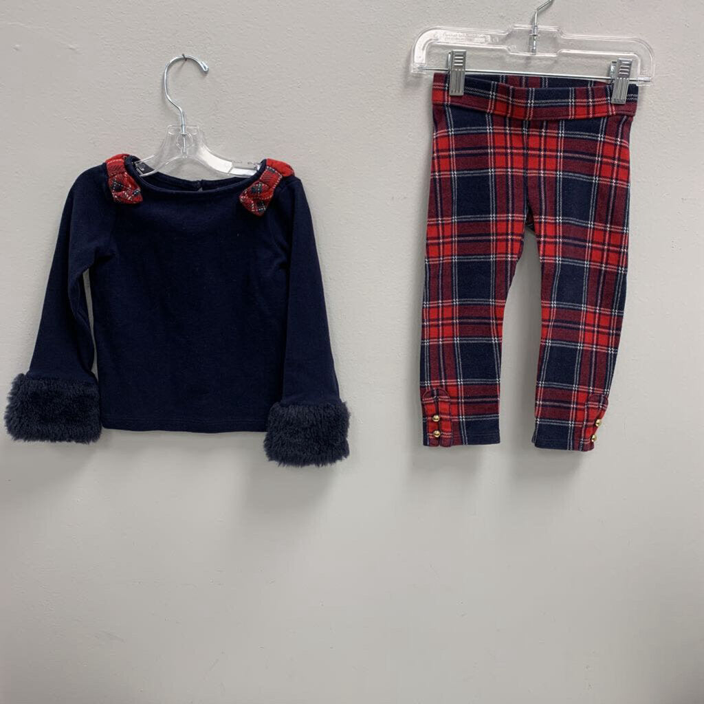 2T: Janie and Jack faux fur cuff top + plaid leggings