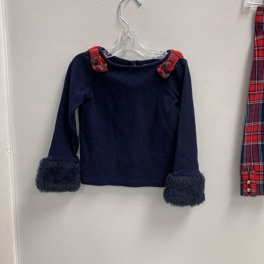 2T: Janie and Jack faux fur cuff top + plaid leggings