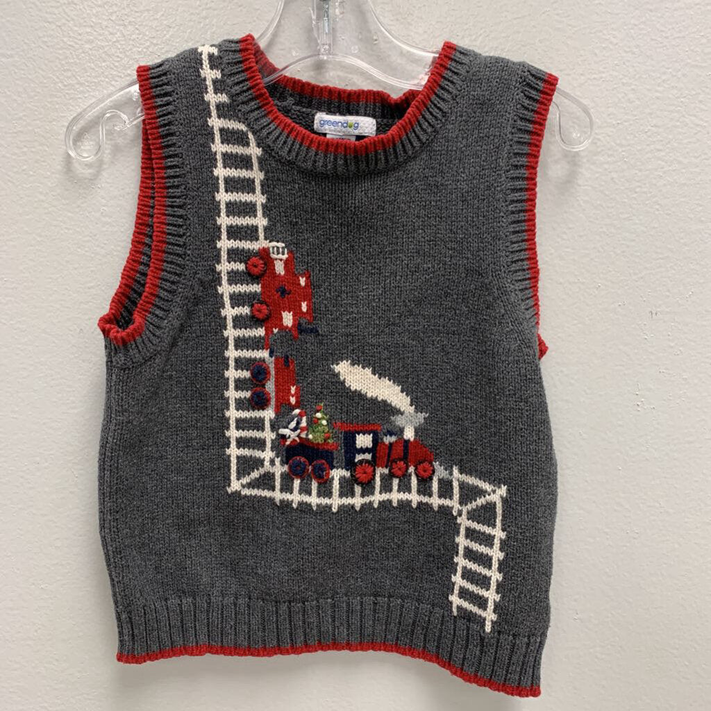 24M: Greendog Train Applique Sweater Vest