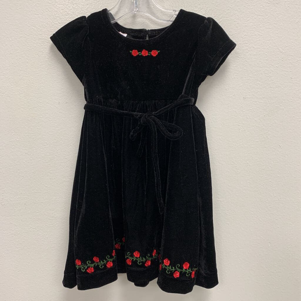 2T: Blueberi Boulevard Velvet Dress w/ Rose Embroidery