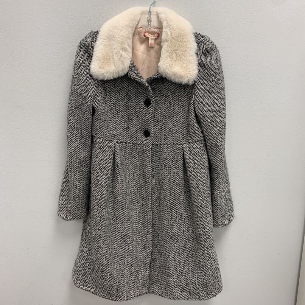 8: Ruby & Bloom herringbone print faux fur collar coat