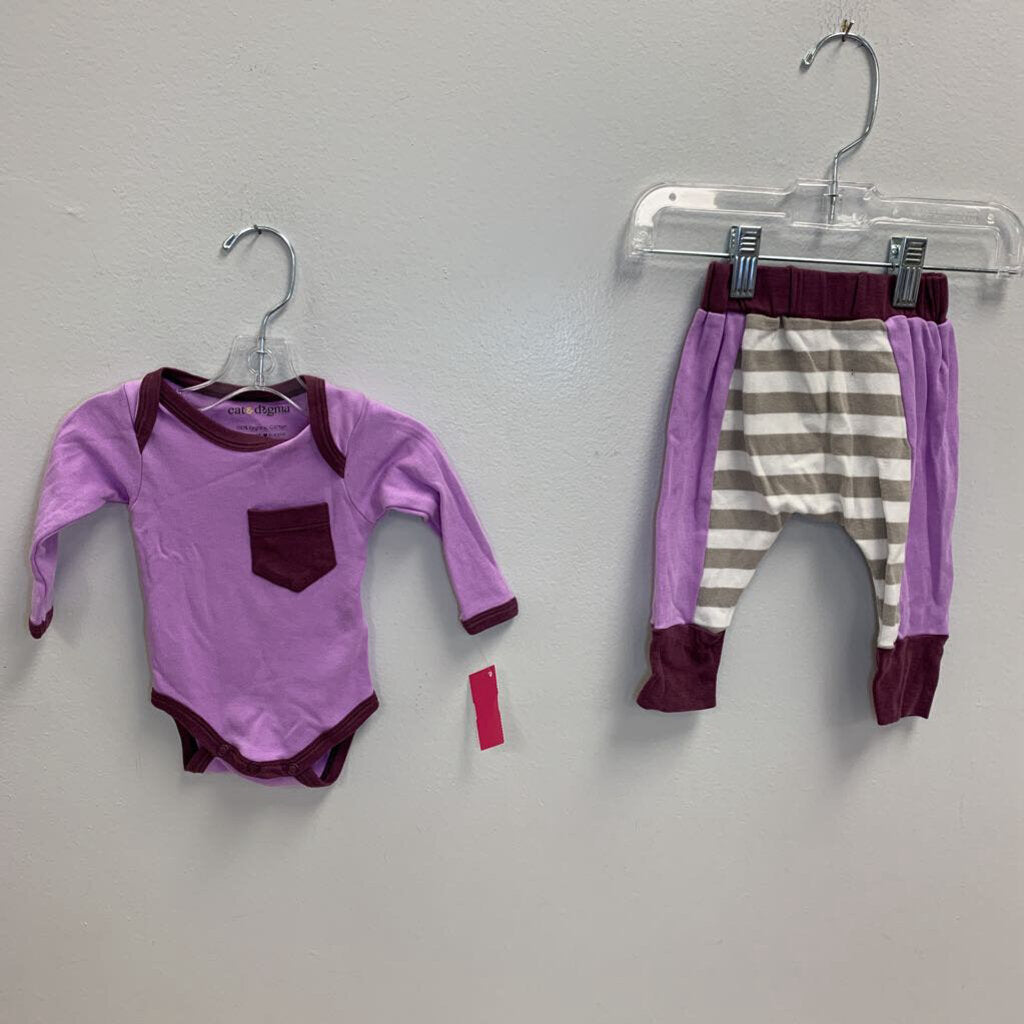 0-3M: Cat & Dogma Long Sleeve Onesie & Pants Set
