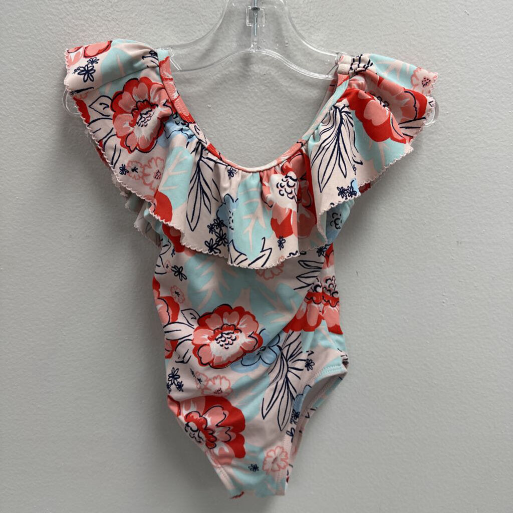 2T: Floral Print Ruffle Swimsuit