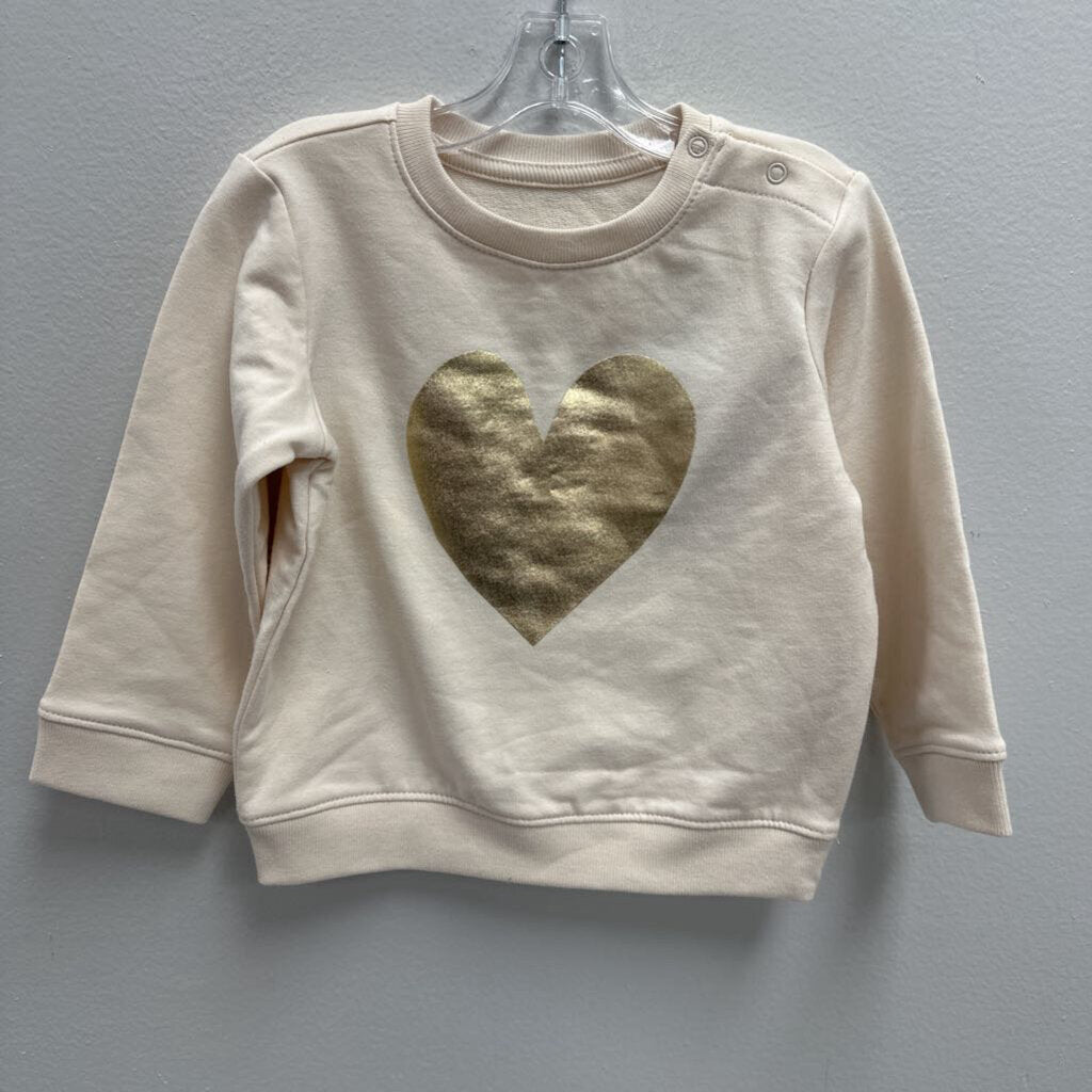 12-18M: Primary Metallic Heart Crewneck Sweatshirt NWT