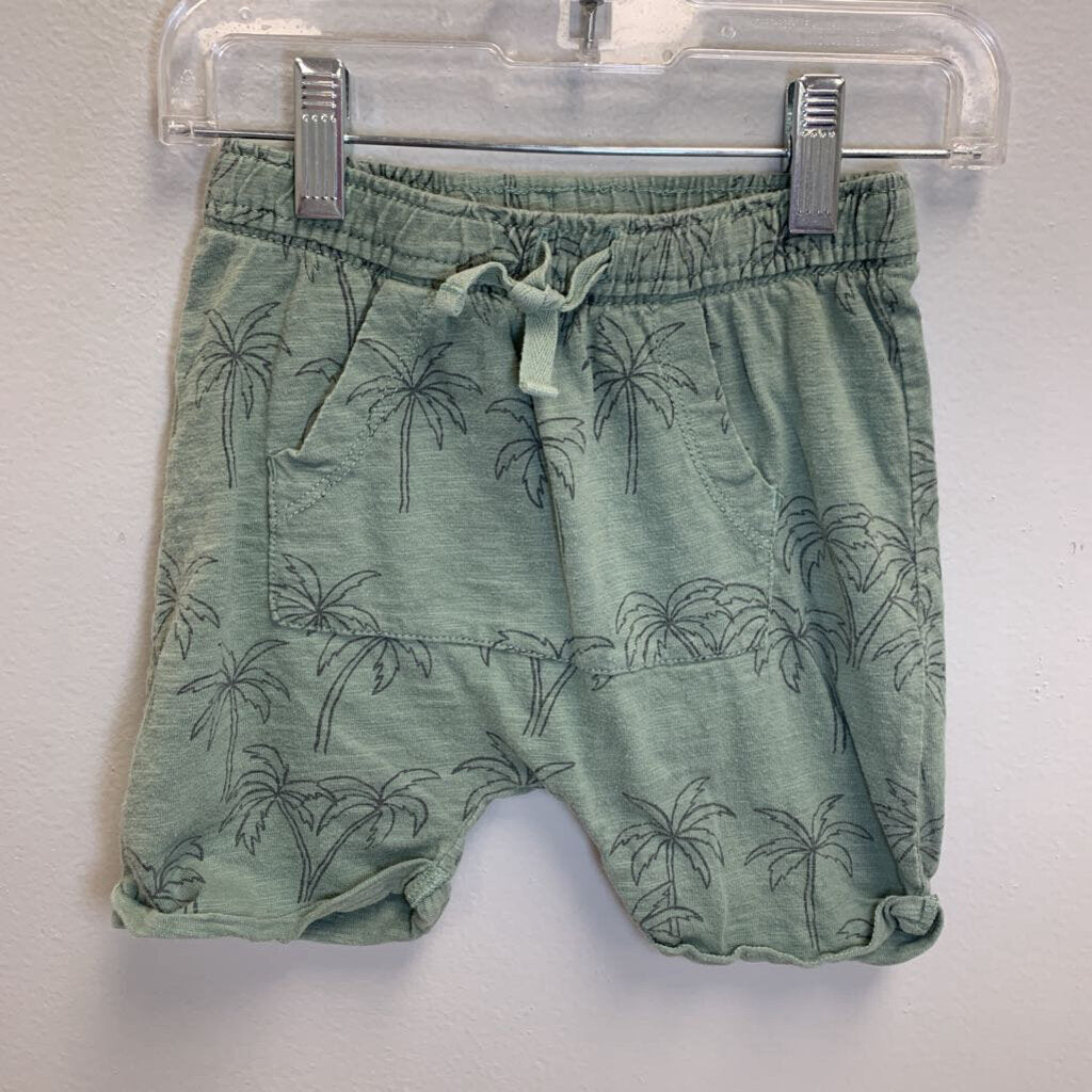 3T: Tea Collection Knit Shortie - Tonal Palm Trees w/drawstring