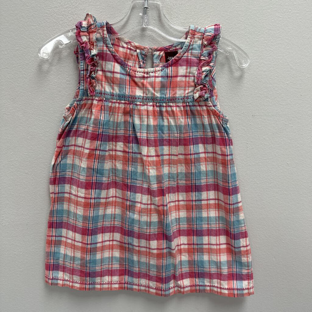 7: Tea pink plaid short sleeve woven top