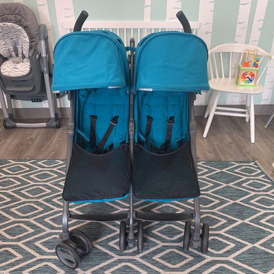 Joovy Twin Groove Ultralight Double Umbrella Stroller - Turquoise (AS-IS small holes back fabric)