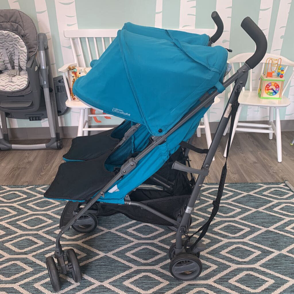 Joovy Twin Groove Ultralight Double Umbrella Stroller - Turquoise (AS-IS small holes back fabric)