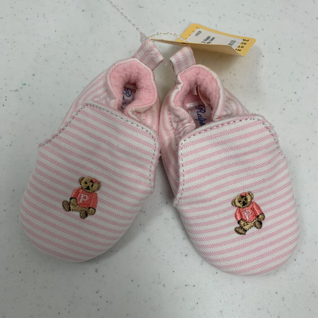 2: Ralph Lauren crib shoes w/ teddy bear embroidery