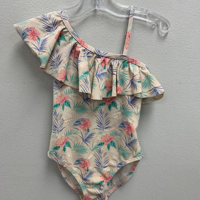 2T: Floral cold shoulder ruffle swimsuit