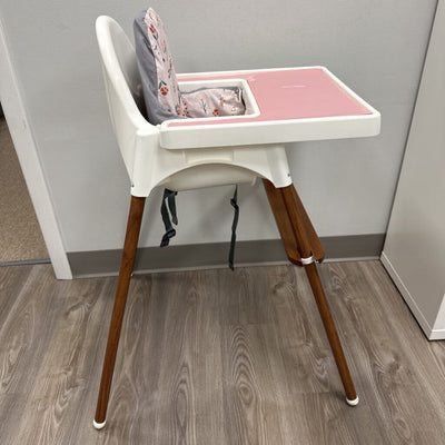 Ikea Antelope High Chair w/Wooden legs, foot rest and seat cushion