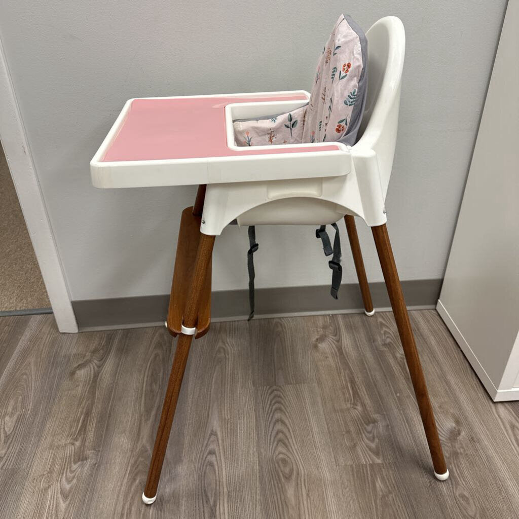 Ikea Antelope High Chair w/Wooden legs, foot rest and seat cushion