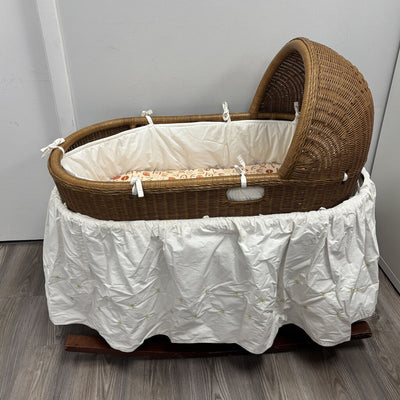 Land of Nod Bassinet w/ Wooden Rocking Base + Removable Moses Basket w/ Insert + Skirt (mattress included w/o sheet)