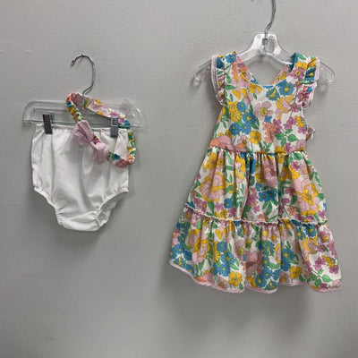 24M: Rare Editions floral print dress + headband + diaper cover