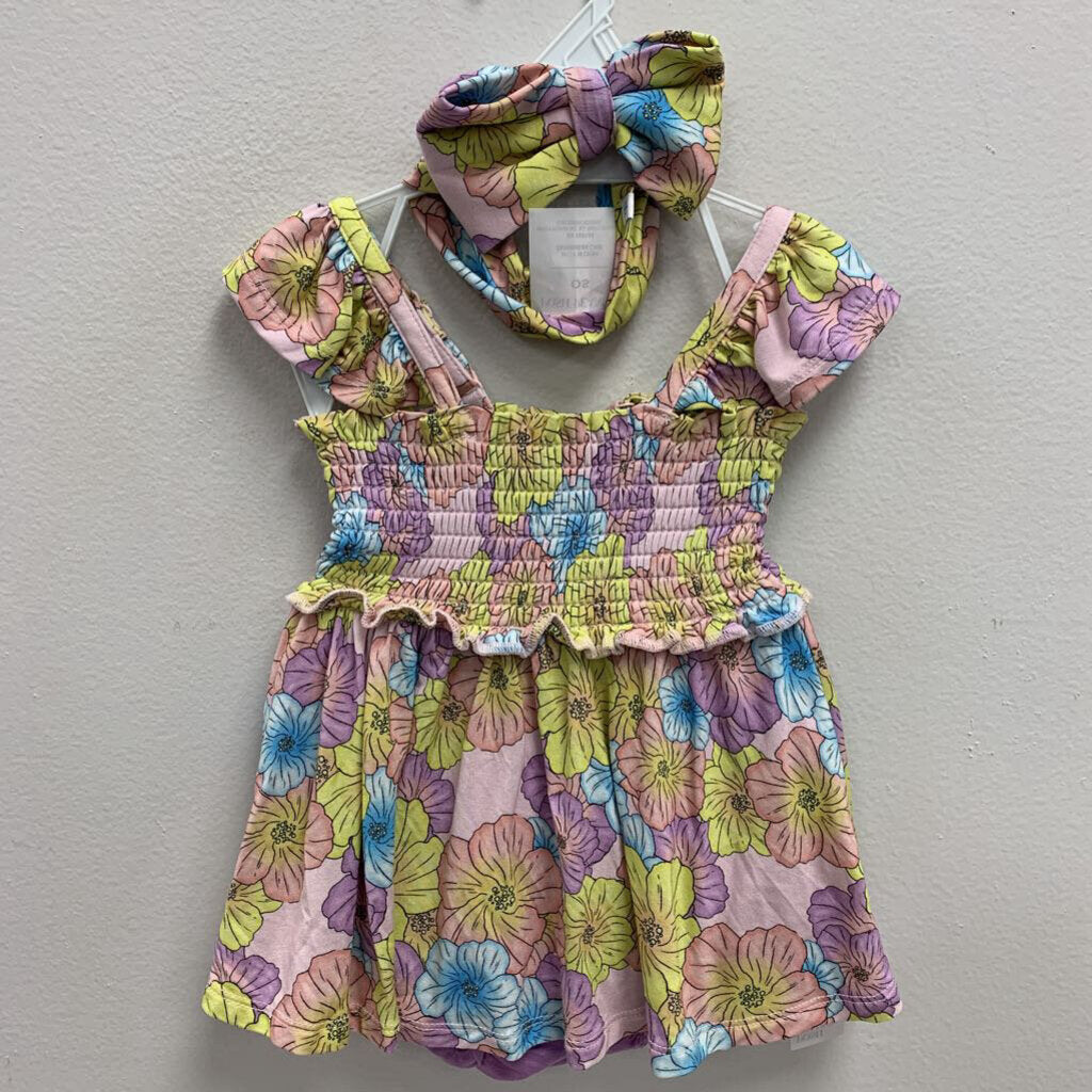 24M: Rare Editions floral print dress + headband + diaper cover