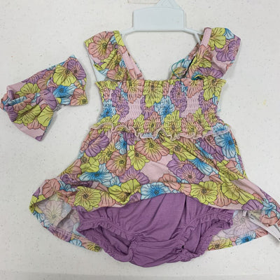 24M: Rare Editions floral print dress + headband + diaper cover