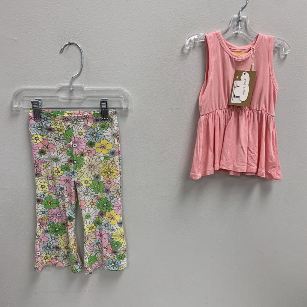 12-18M: Angel Dear Floral Peplum Tank + bell bottom pants NWT