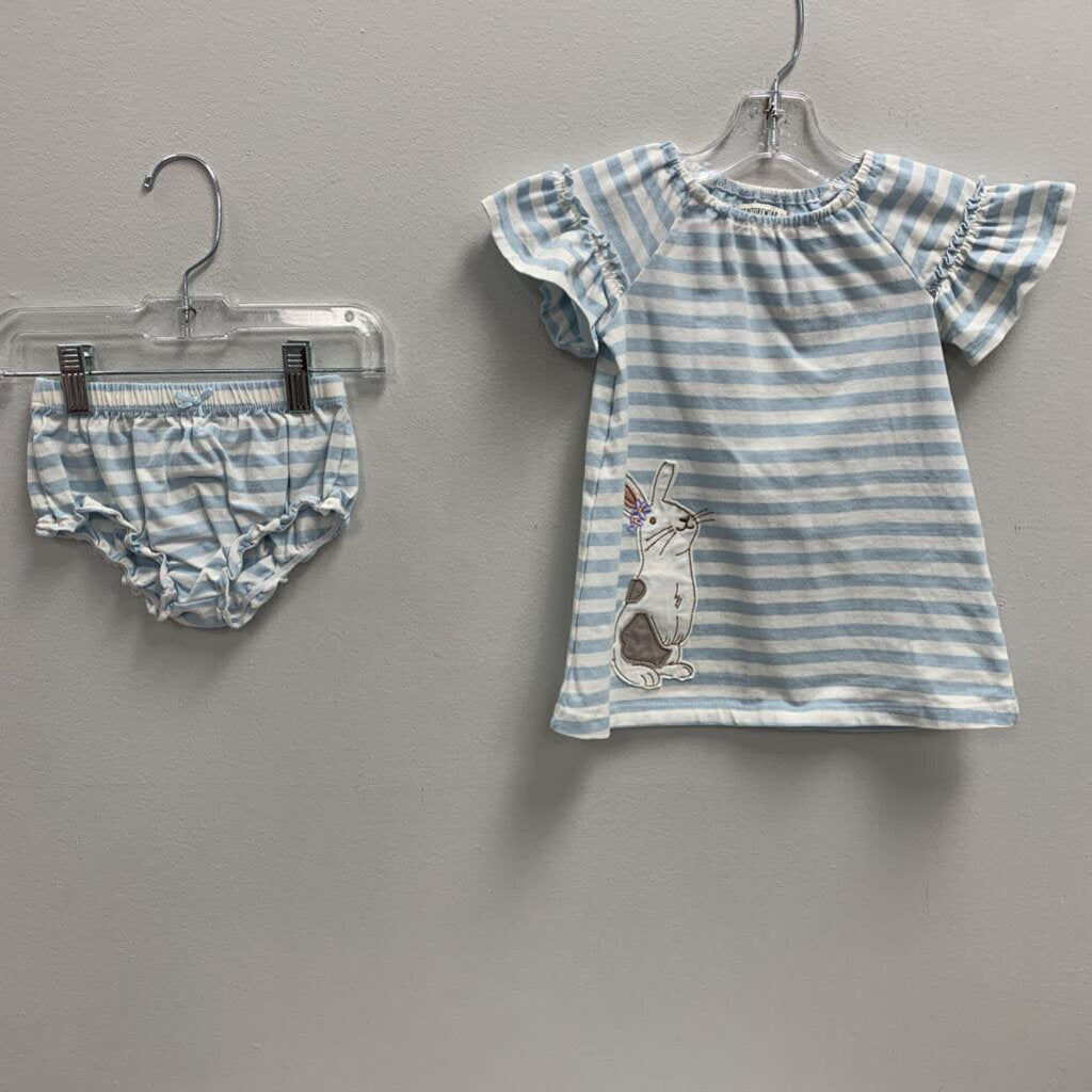 12M: Adventurewear 360 striped w/ bunny applique dress + diaper cover