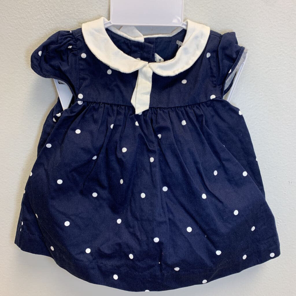 6-12M: Collared Polka Dot Dress + Bloomer Set
