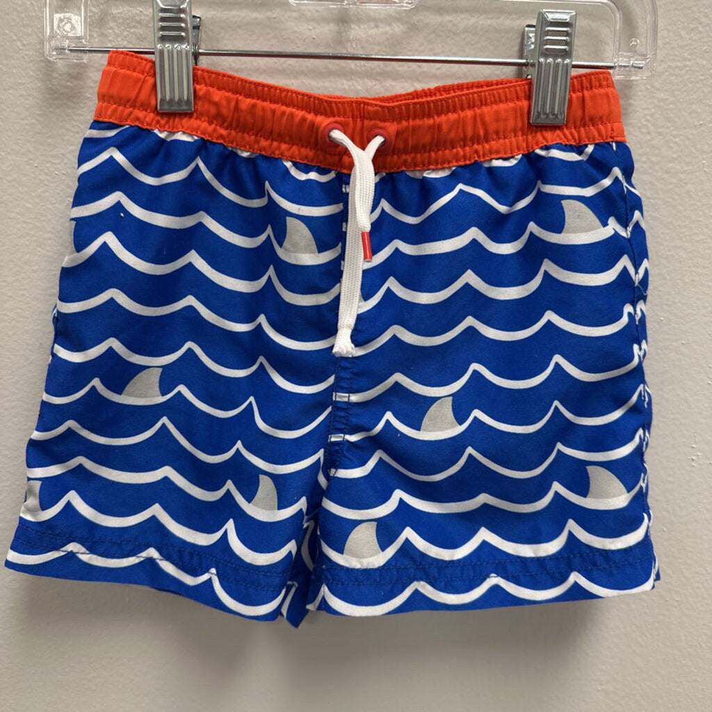 3: waves + shark fins print swim trunks