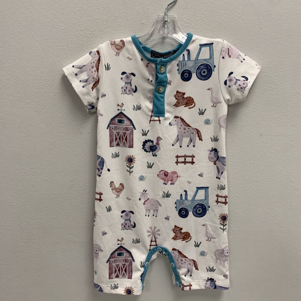 12M: farmland print romper