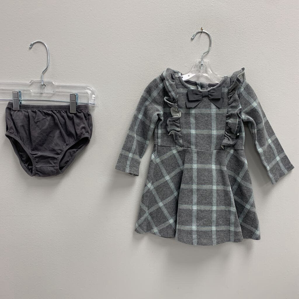 12-18M: plaid ruffle bib dress & diaper cover