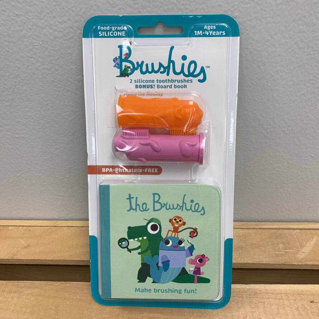 Brushies with Mini Book (2 pack) - Momo the Monkey & Pinkey the Pig