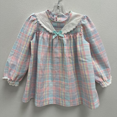 12M: vintage plaid smocked dress w/ collar