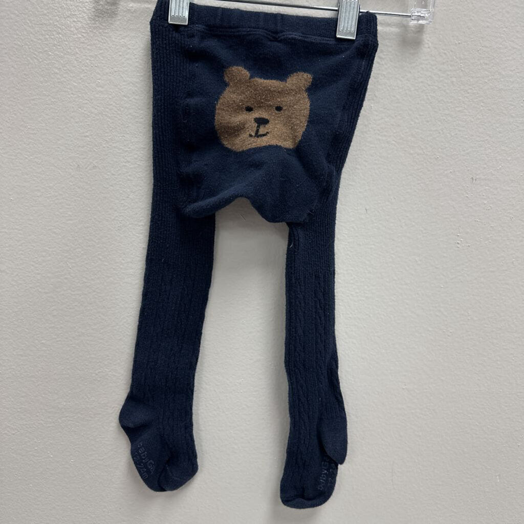 12-24M: cable knit tights w/ teddy bear face bottom