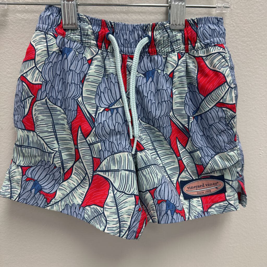 2T: bananas & leaves print swim trunks