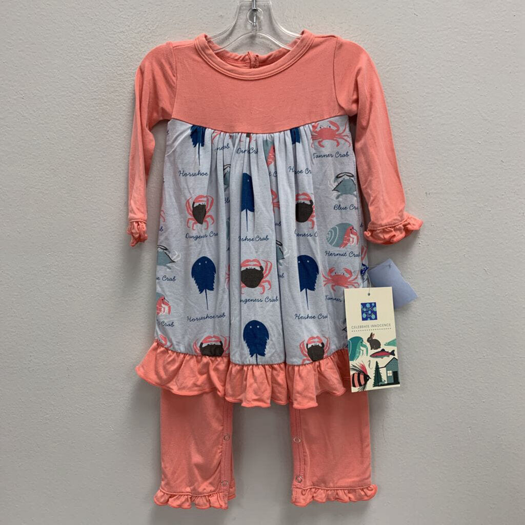 3-6M: Crab Ruffle Jumpsuit w/ Shirt Overlay NWT