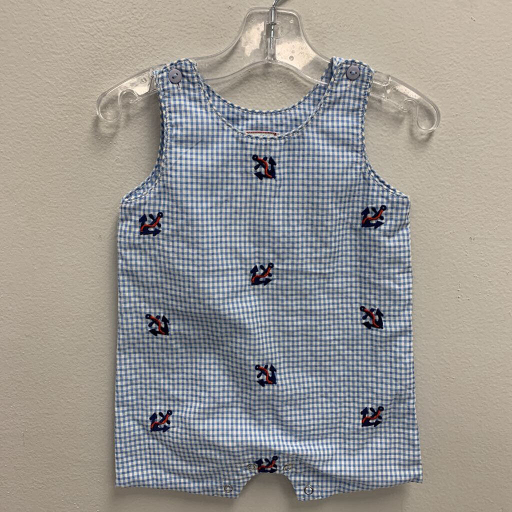 9M: Anchor Embroidered Gingham Romper