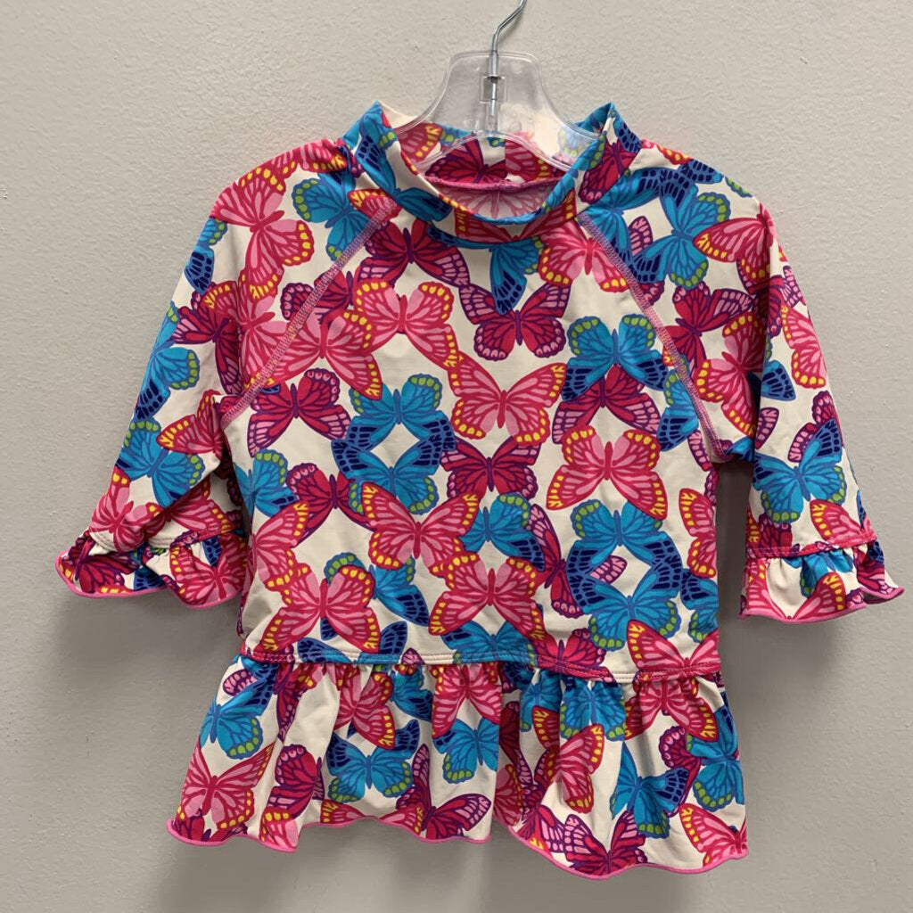 Butterfly Print Swiw Top with Ruffles