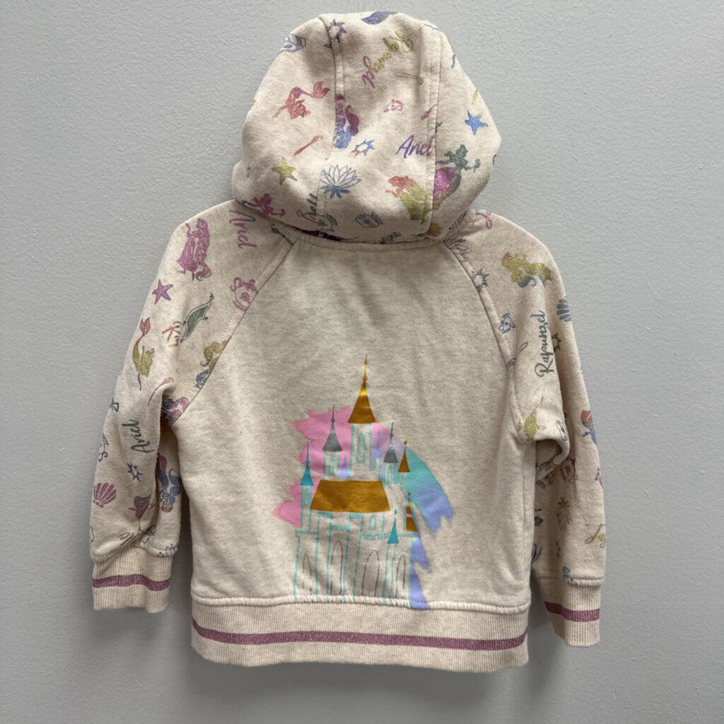 3T: Princess Print Zip Up Hooded Jacket