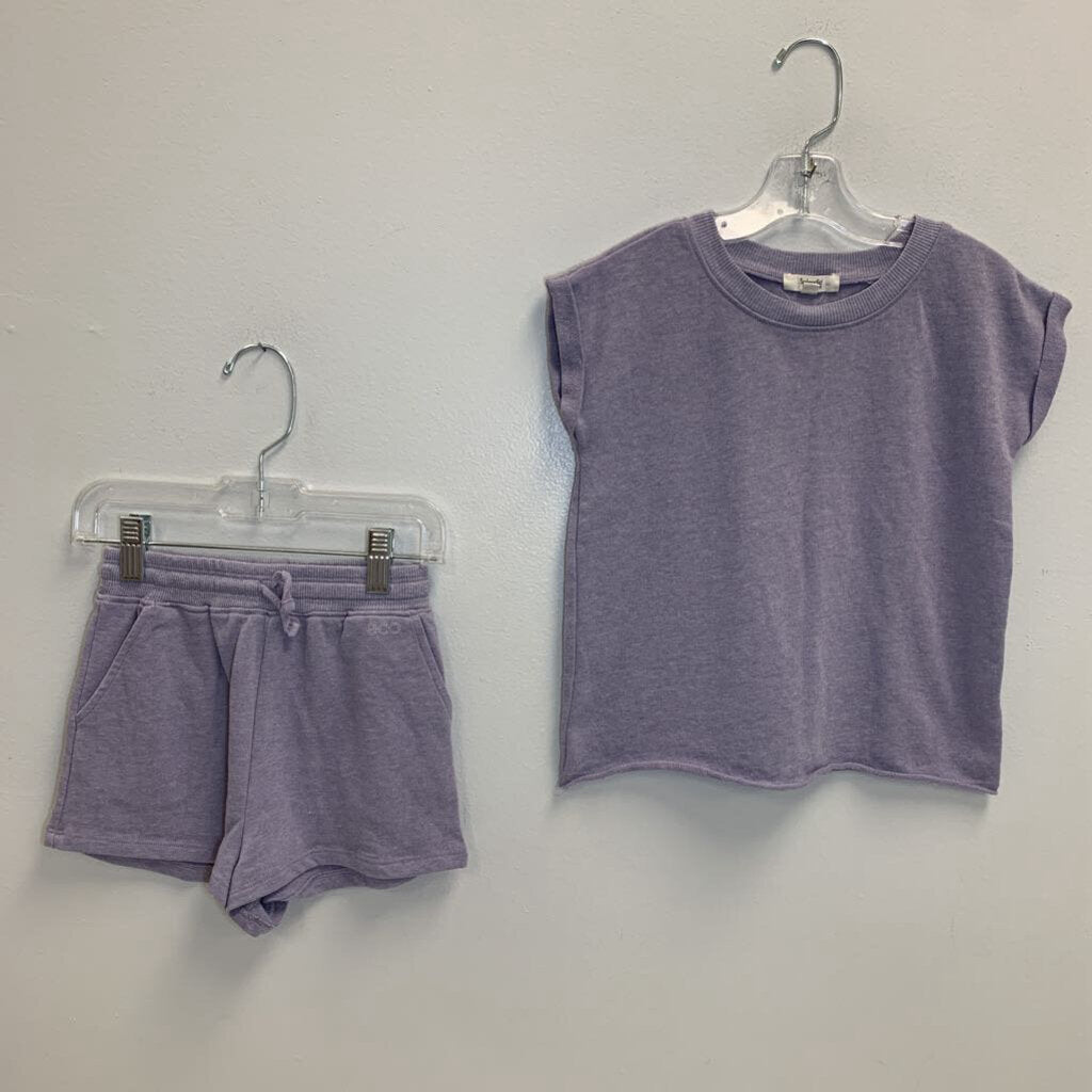 6: French Terry Roll Sleeve Top + Drawstring Shorts Set