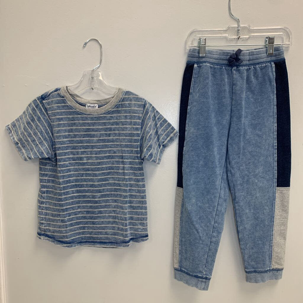 6: Striped Rolled Sleeve T-Shirt + Drawstring Pants