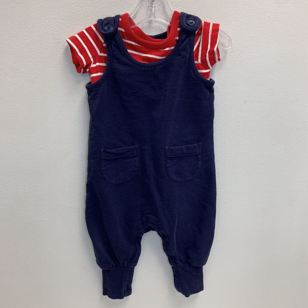 12-18M: Striped T-Shirt and Overall Romper