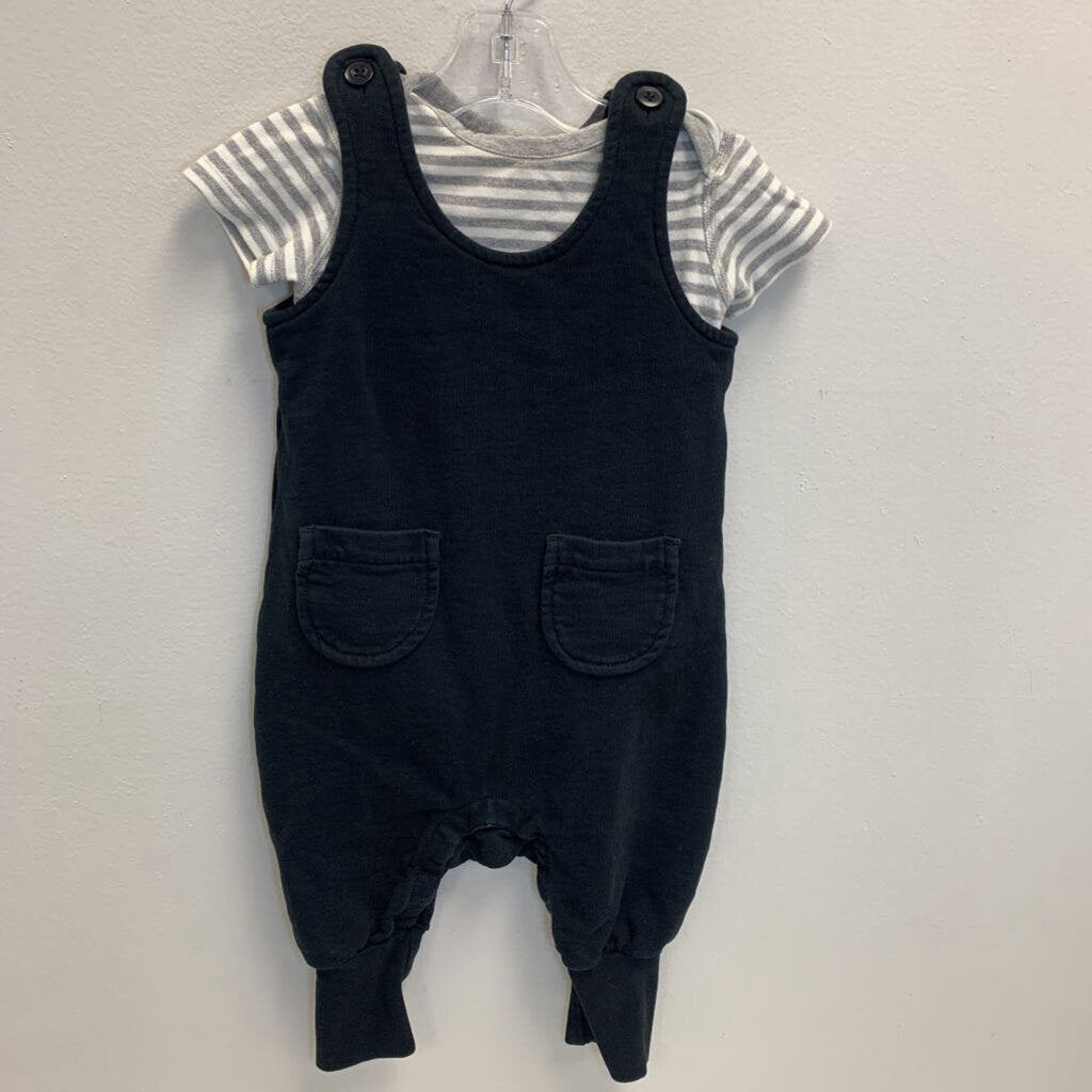 12-18M: Striped T-Shirt and Overall Romper