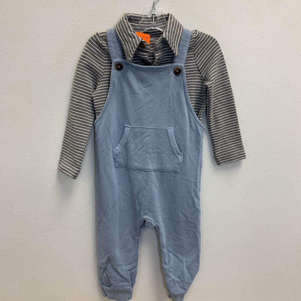 6-12M: Overalls and Collared Long Sleeve Shirt