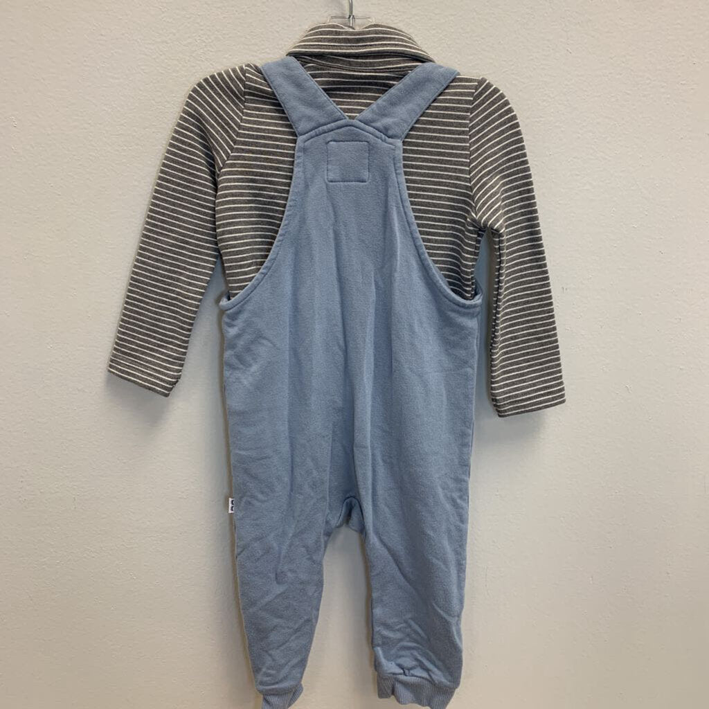 6-12M: Overalls and Collared Long Sleeve Shirt