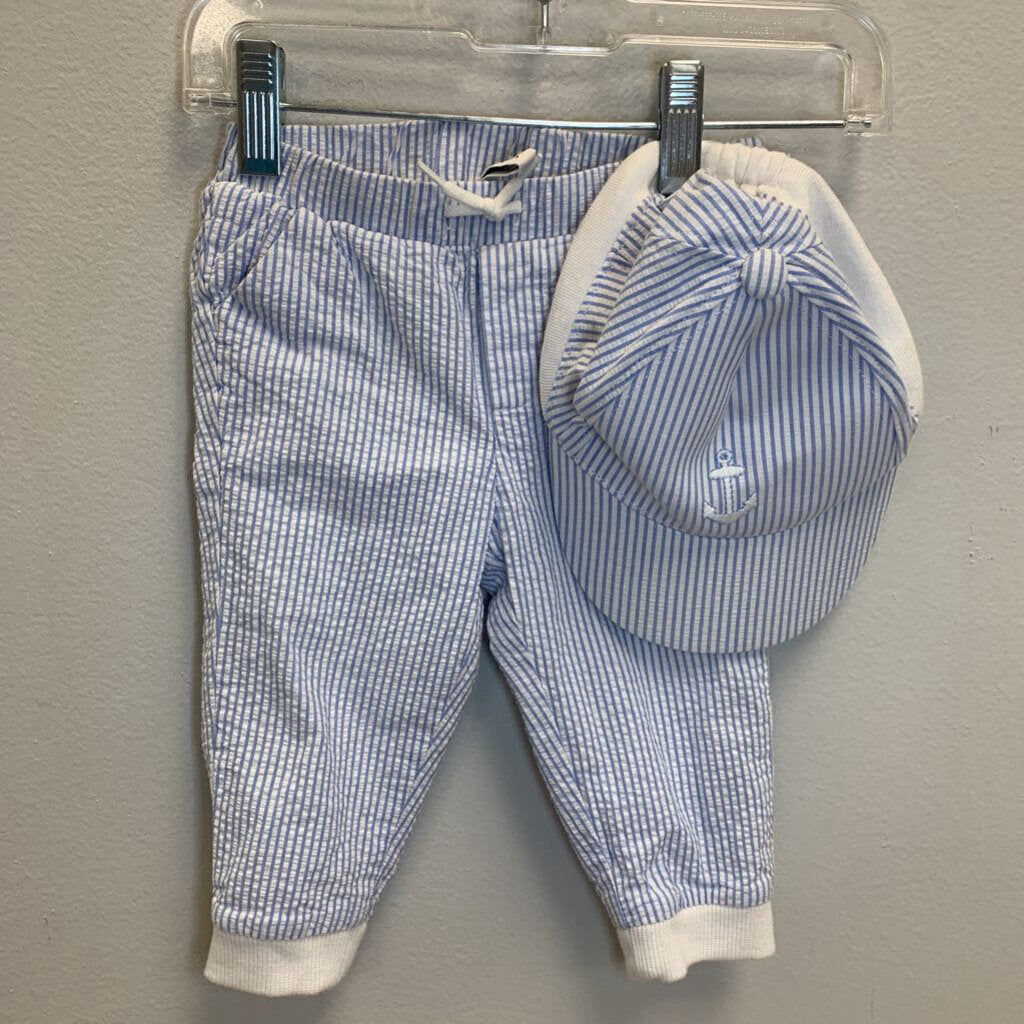 6-12M: Seersucker Lined Pants and Cap