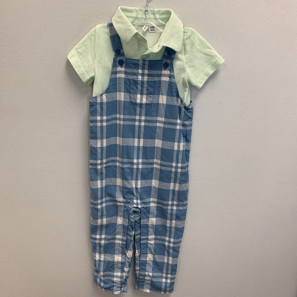 18-24M: Plaid Overalls + Polo Shirt